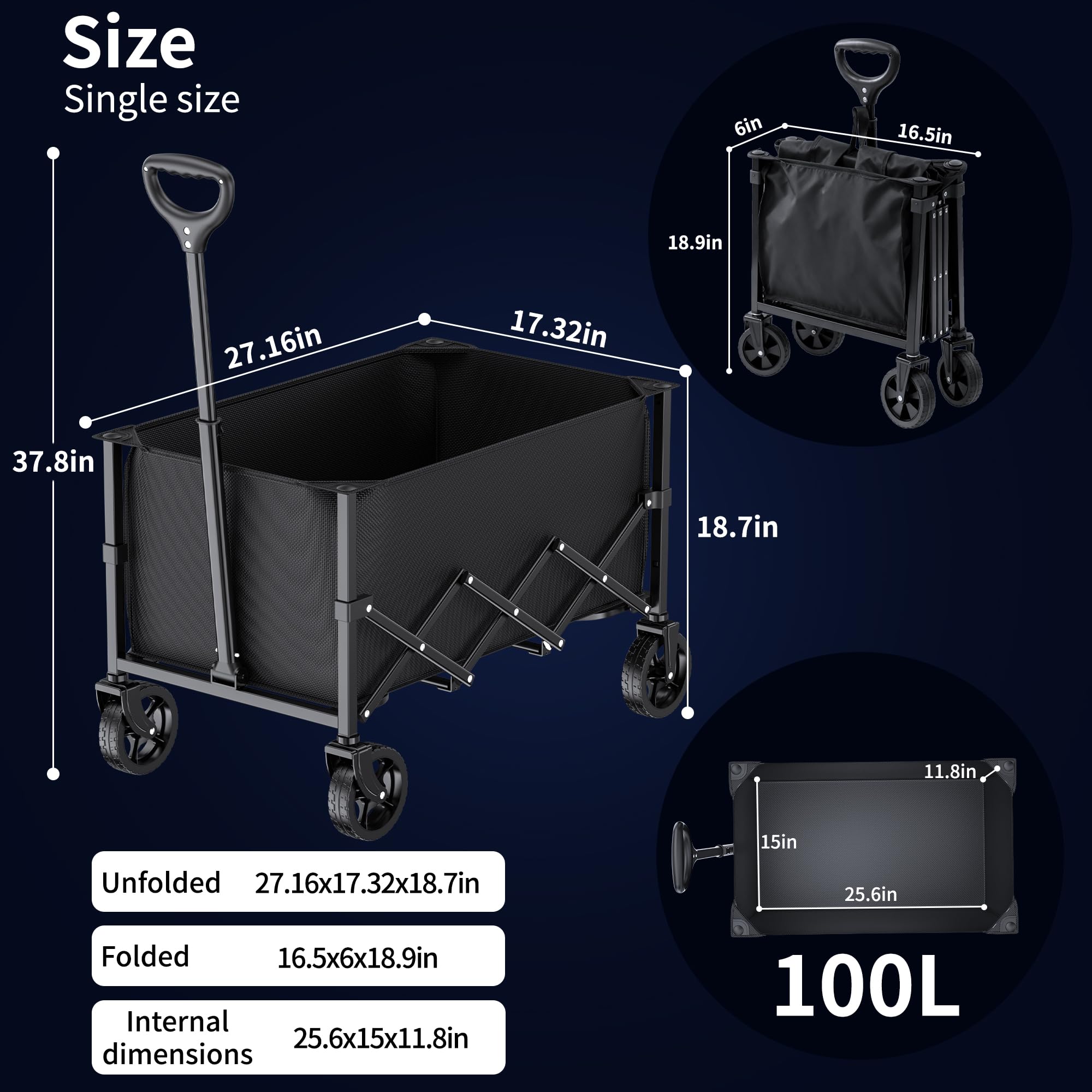 Chariot Utilitaire Pliable avec Roues et poignée télescopique pour Le Jardinage, Le Camping, Le Shopping et Les Sports de Plein air