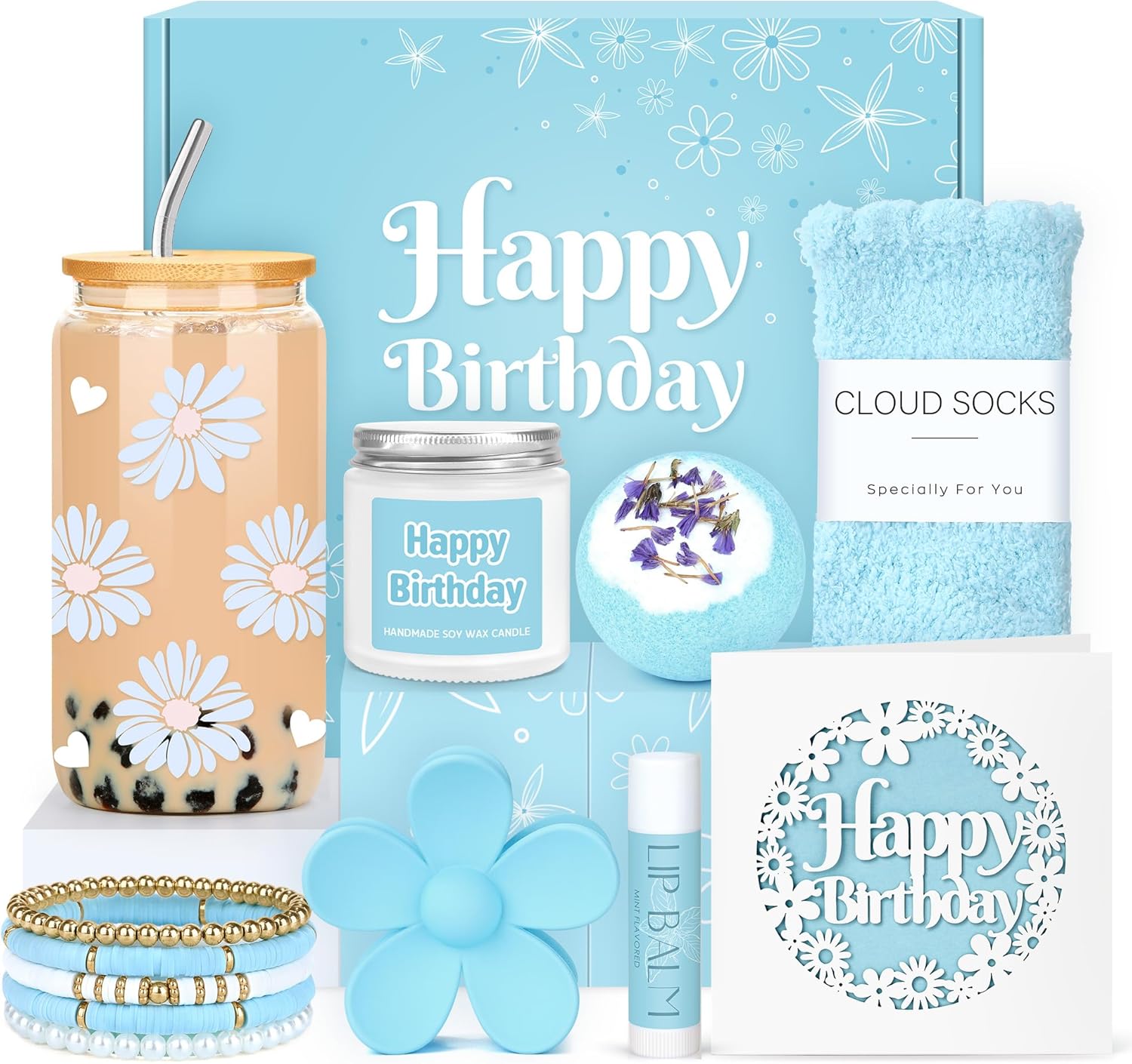 Birthday Gifts for Teen Girls, Women, Teenage Girl Birthday Gift Sets for Teen Girls Tween Gifts for Teenage Girl Cute Daisy Aesthetic Glass Cup Gift Basket for Teens, Her, Women, Sister, Friend