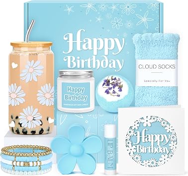 Birthday Gifts for Teen Girls, Women, Teenage Girl Birthday Gift Sets for Teen Girls Tween Gifts for Teenage Girl Cute Daisy Aesthetic Glass Cup Gift Basket for Teens, Her, Women, Sister, Friend