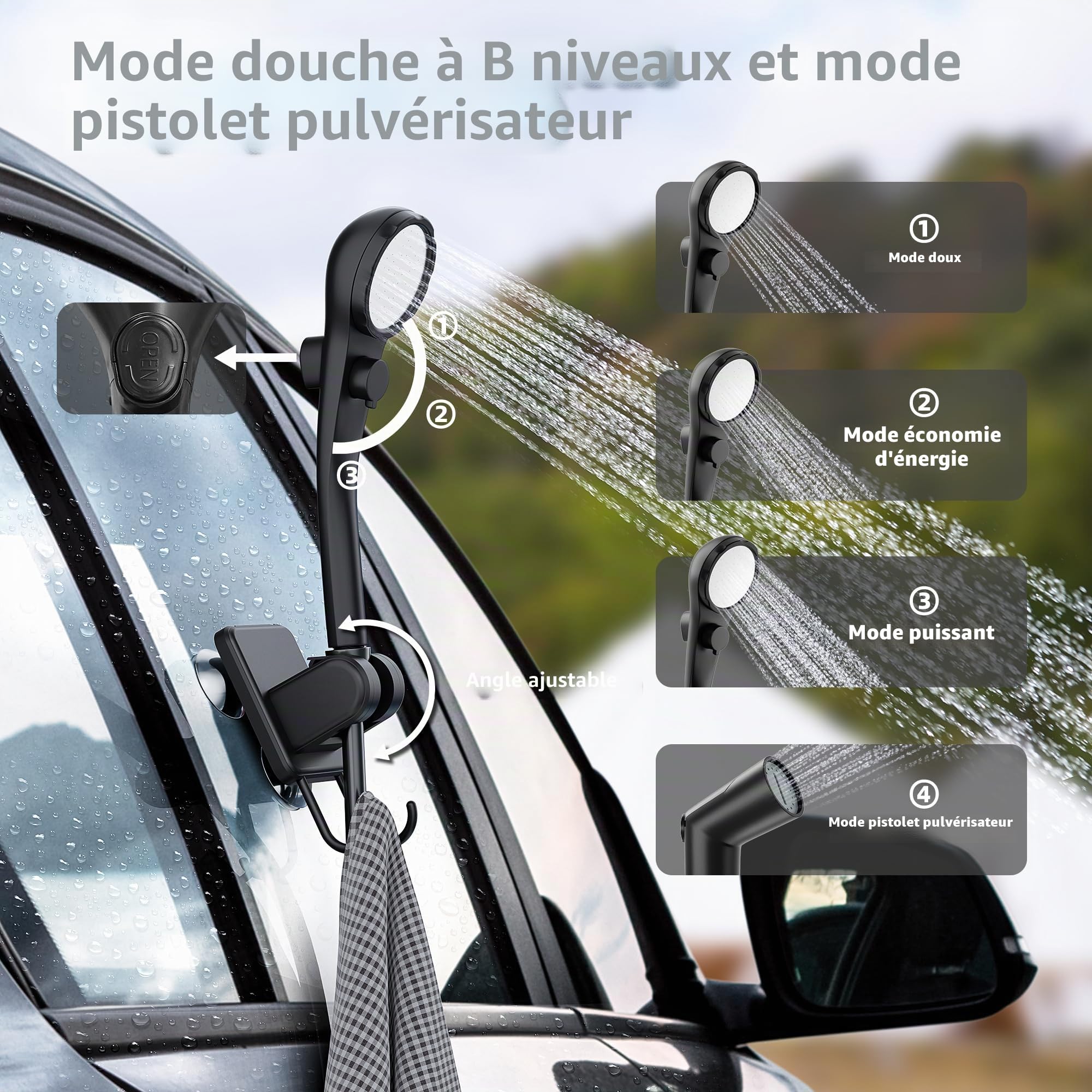 Mytrix Kit Complet de Douche de Camping Portable amélioré, Pompe Rechargeable de 6000 mAh avec écran Intelligent, tête de pulvérisation Multi-Mode, Seau d'eau à 5 Vitesses