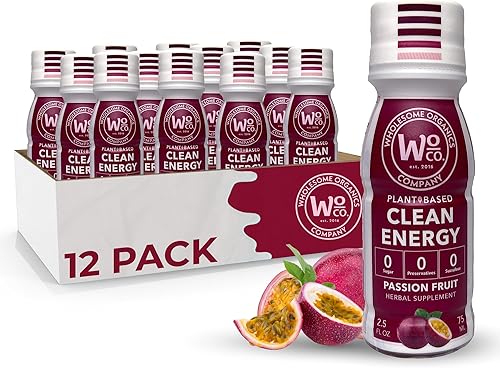 Wholesome Organics Ashwagandha Energy Shots Bebidas energéticas extra fuertes sin azúcar con vitamina B12, melena de león y yerba mate, suplementos