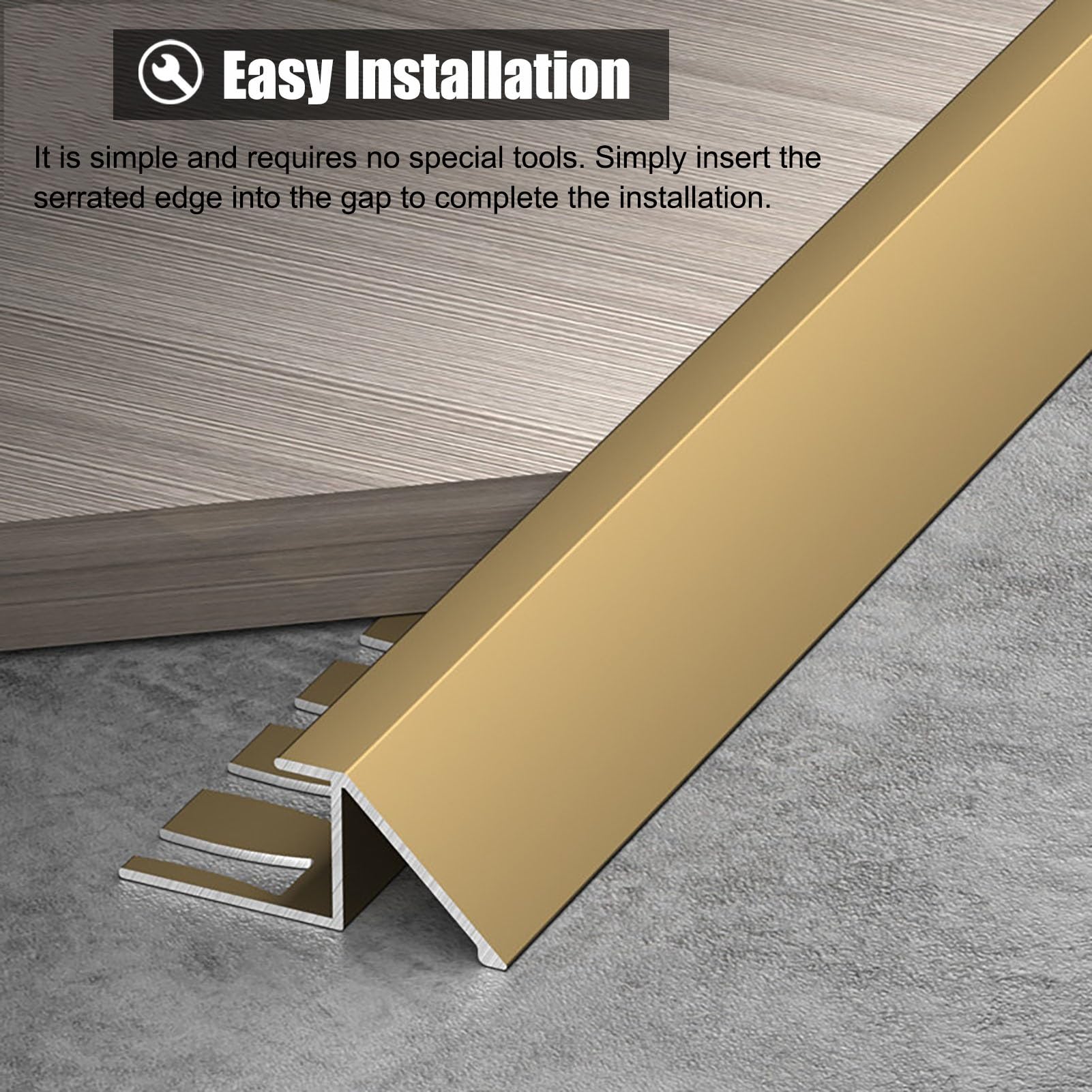 Perfil de Transición para Suelo Perfil de Transición Metálico para Suelos Irregulares, Separador de Umbral de Aluminio, Perfil de Remate para Transición de Madera a Baldosa(Gold)