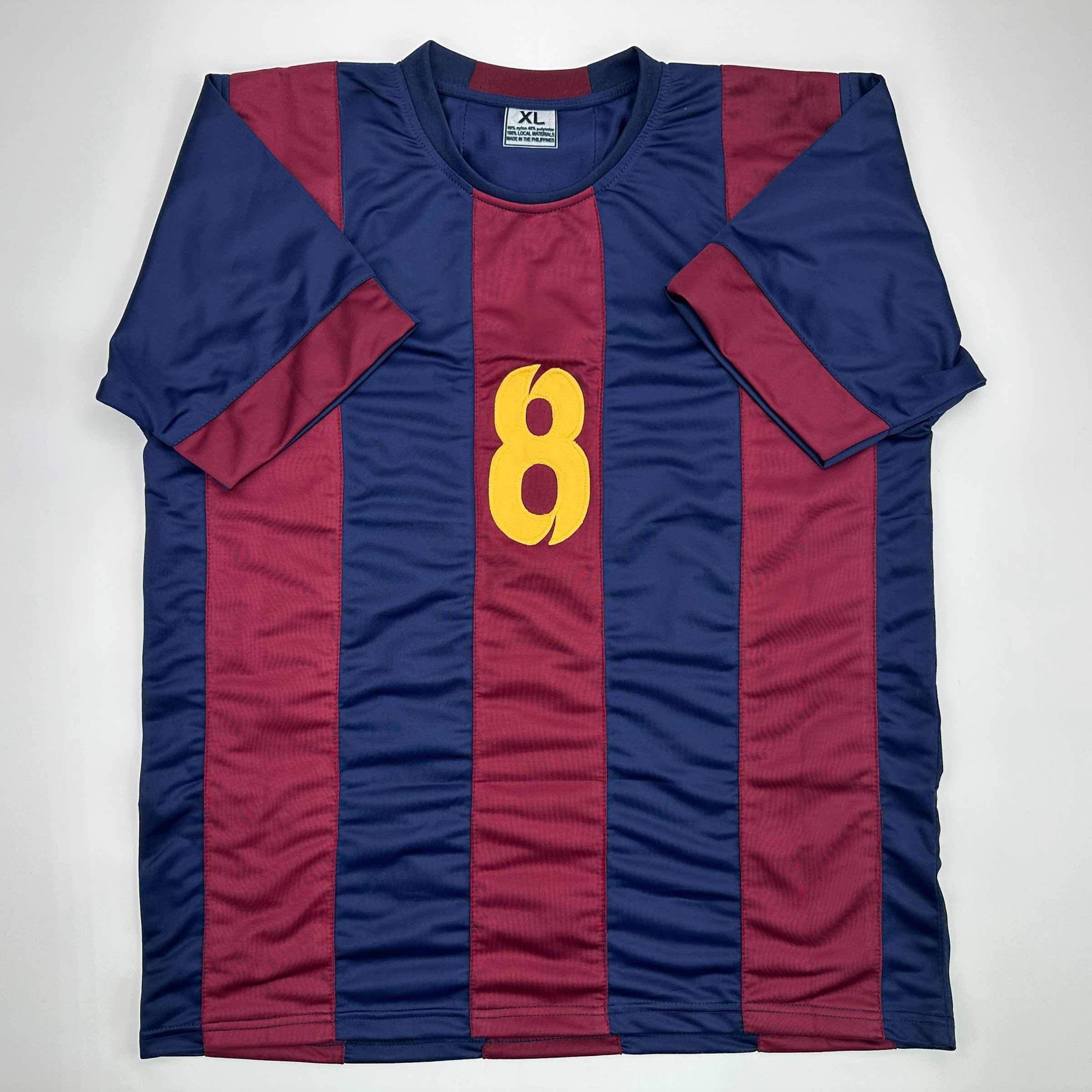 Facsimile Autographed Andres Iniesta FC Barcelona Blue/Red Reprint