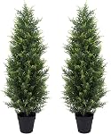 Arbre Topiaire en Cèdre Artificiel de 3 pieds 90CM Plantes Topiaires Fakes en Pot pour Porche Avant Décor de Maison Bureau Intérieur Extérieur 2 Pack
