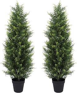 Arbre Topiaire en Cèdre Artificiel de 3 pieds 90CM Plantes Topiaires Fakes en Pot pour Porche Avant Décor de Maison Bureau Intérieur Extérieur 2 Pack