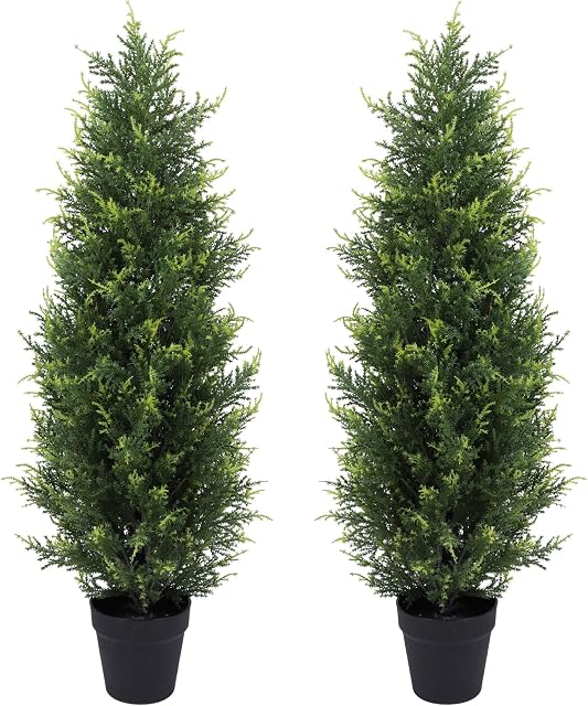 Arbre Topiaire en Cèdre Artificiel de 3 pieds 90CM Plantes Topiaires Fakes en Pot pour Porche Avant Décor de Maison Bureau Intérieur Extérieur 2 Pack