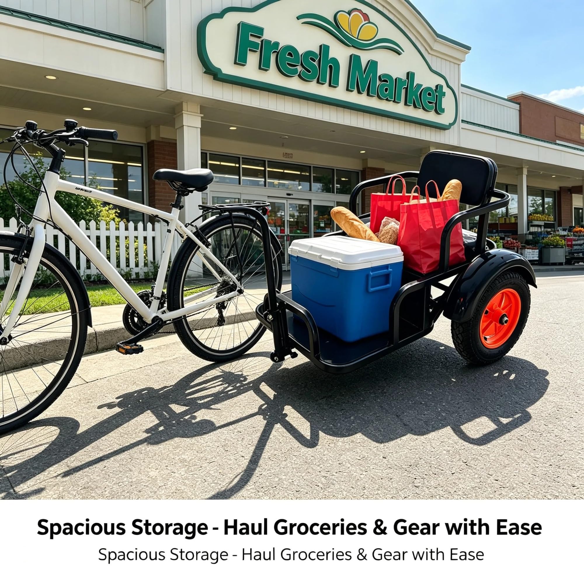 Remolque Carga Bici, para Camping, Pesca y Compras | Bastidor Acero Transporta Equipo Camping, Cañas y Compras, Compatible con Bicis y E-Bikes