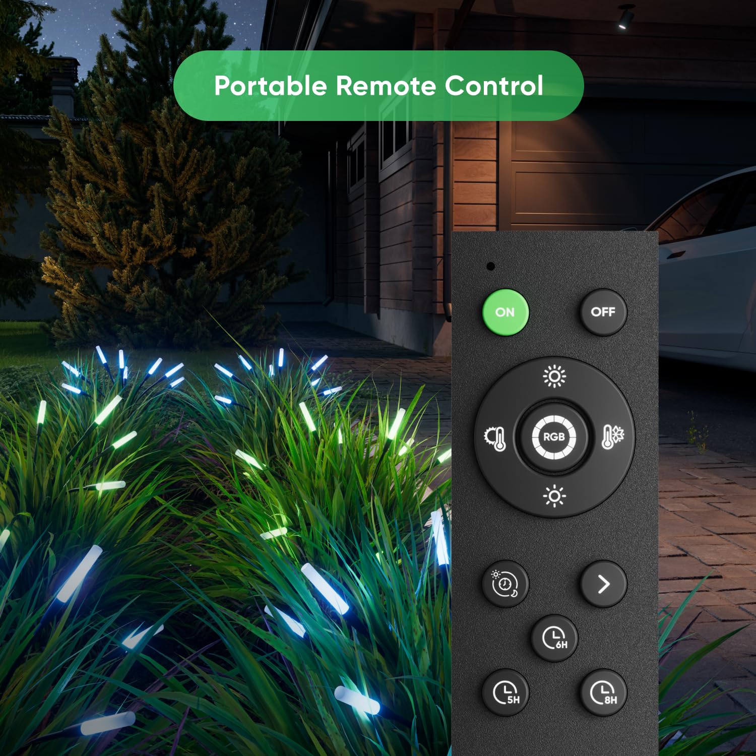 Nanoleaf Luci solari per giardino (set da 2) con telecomando, 8 LED indirizzabili bianco caldo/multicolore, effetto lucciola, timer e scenari, impermeabili IP65