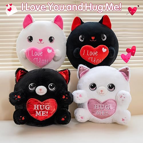 Miniatura 5 de Peluche de gato negro con corazón con texto en inglés "I Love You", peluche de San Valentín con corazón rojo para el día de la madre, regalo