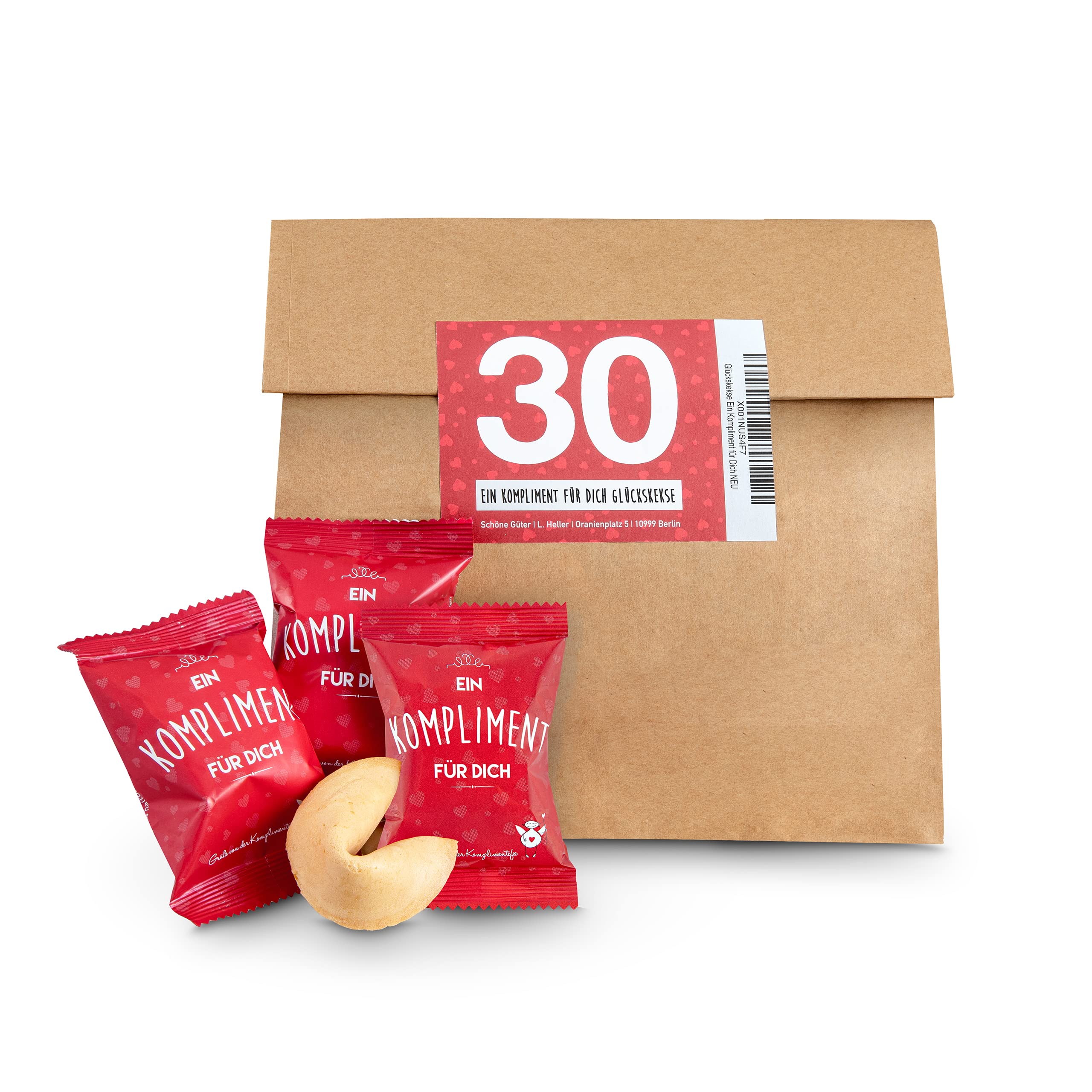 Glückskekse Ein Kompliment für Dich 30 Stück Glückskekse Kompliment Geschenk Muttertag, Danke, Geschenk Büro, Schön dass Du da bist, Adventskalender Füllung, frisch gebacken, vegan & made in Germany