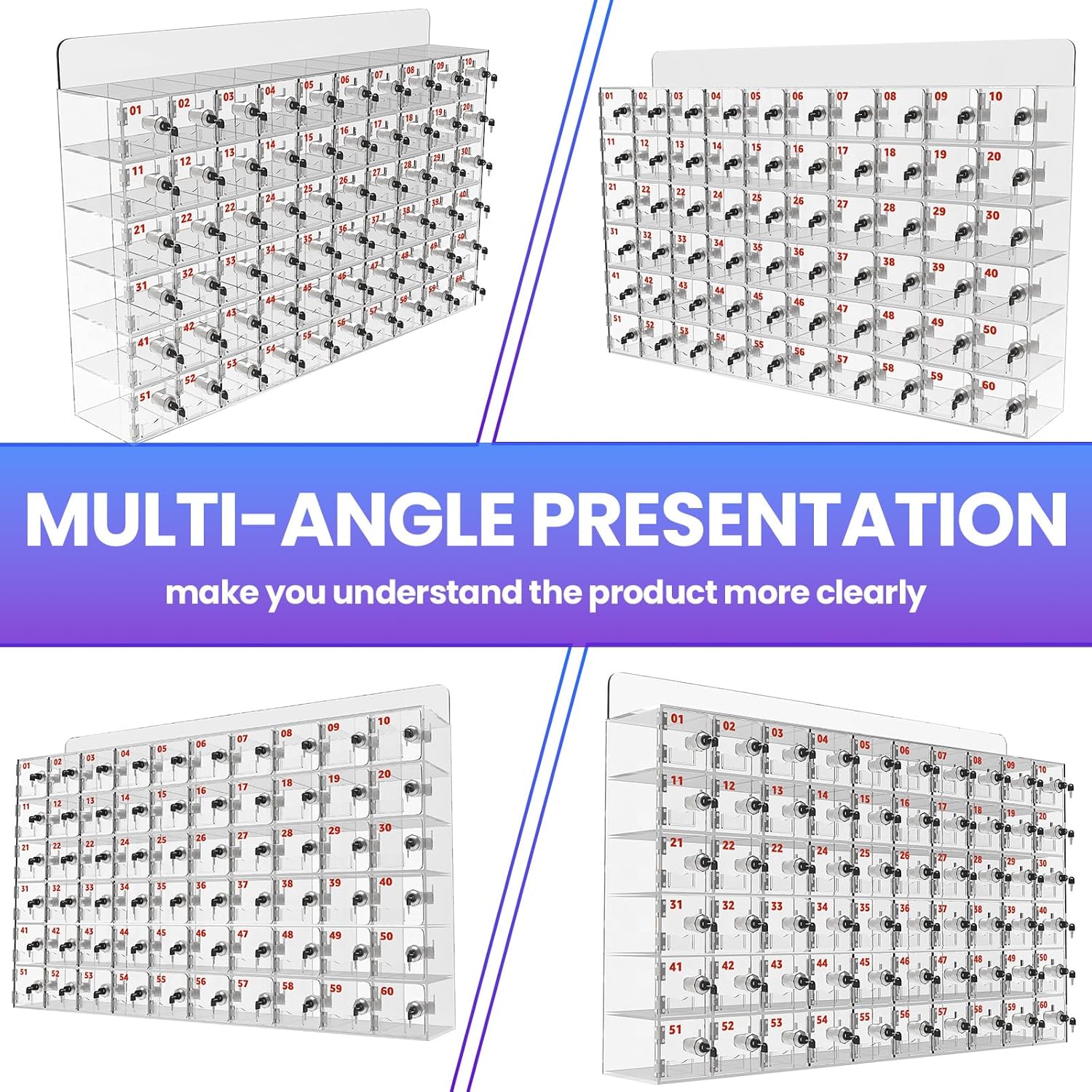 60 Slots Cell Phone Lock Box, Acrylic Cell Phone Locker Wall-Mounted, Clear Cell Phone Locker Cabinet, Cell Phone Storage Locker for Classroom Office Gym