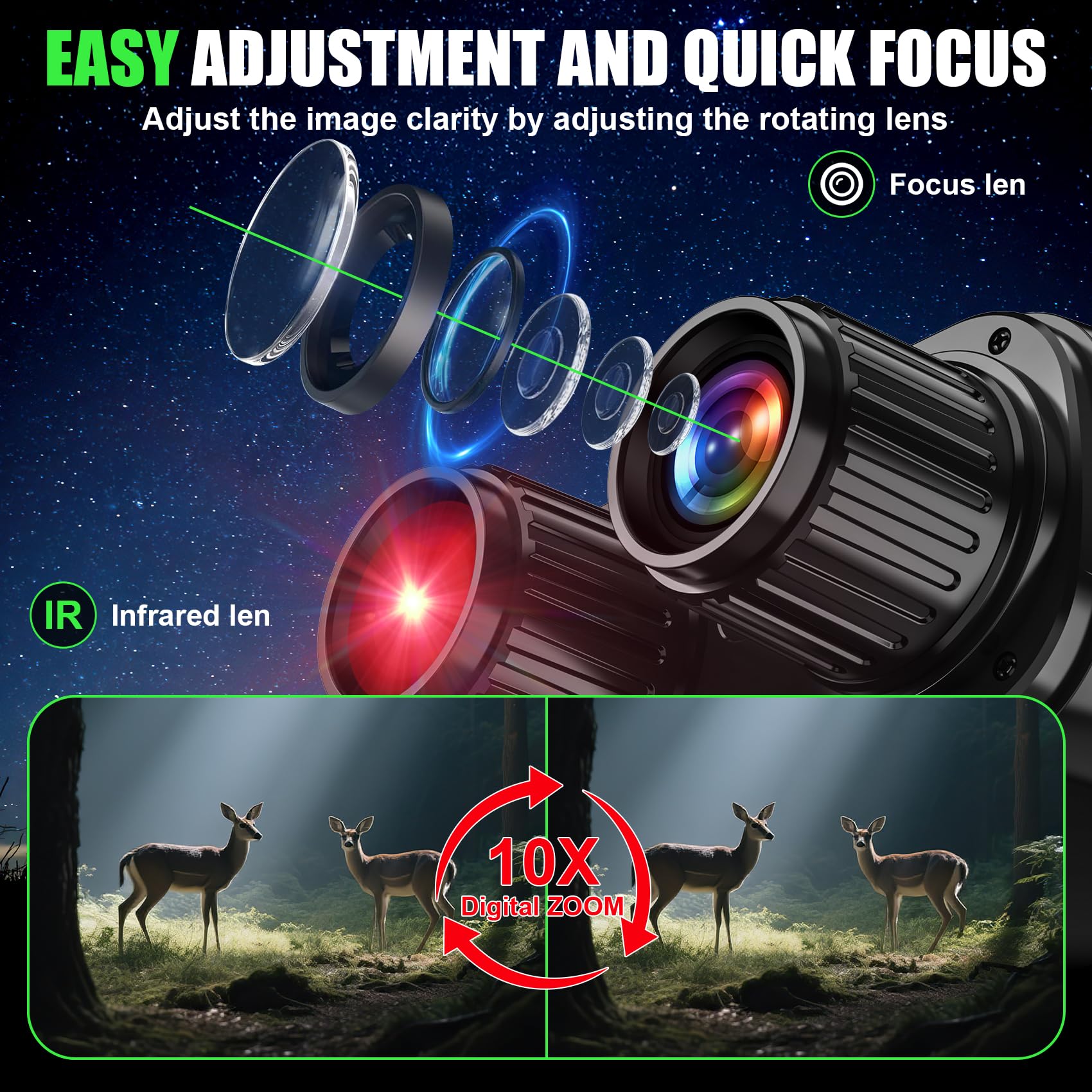 GlobalCrown jumelle Vision Nocturne 10x zoom 32GB pour adultes observation faune chasse pêche nuit
