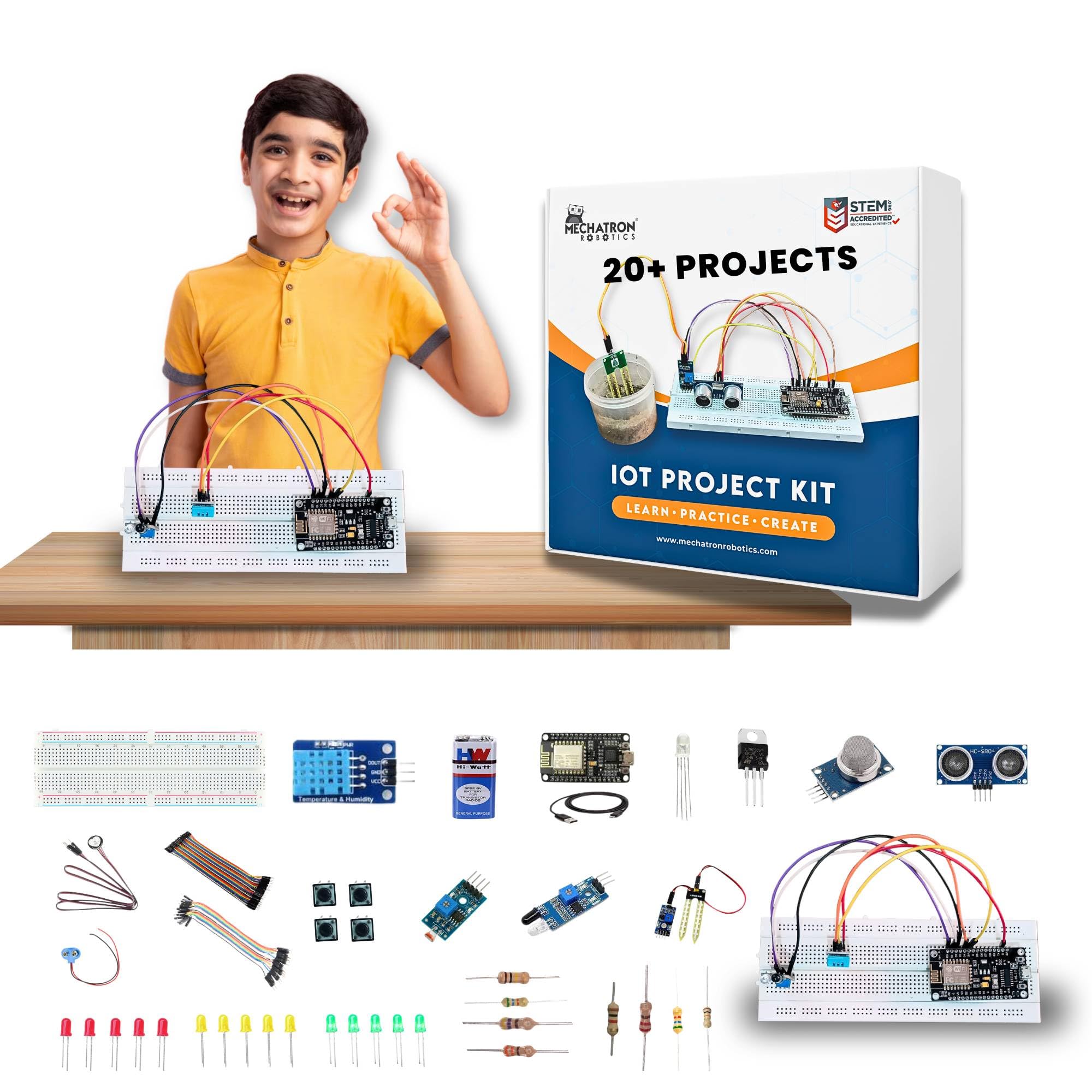 Mechatron Robotics 20+ IOT Project Kit with Free Course | Science Kit | IOT Starter Kit | ESP32 IOT Board | IOT Sensors Electronics Kit | Age Group 10-24 yrs. | School & College Project Kit