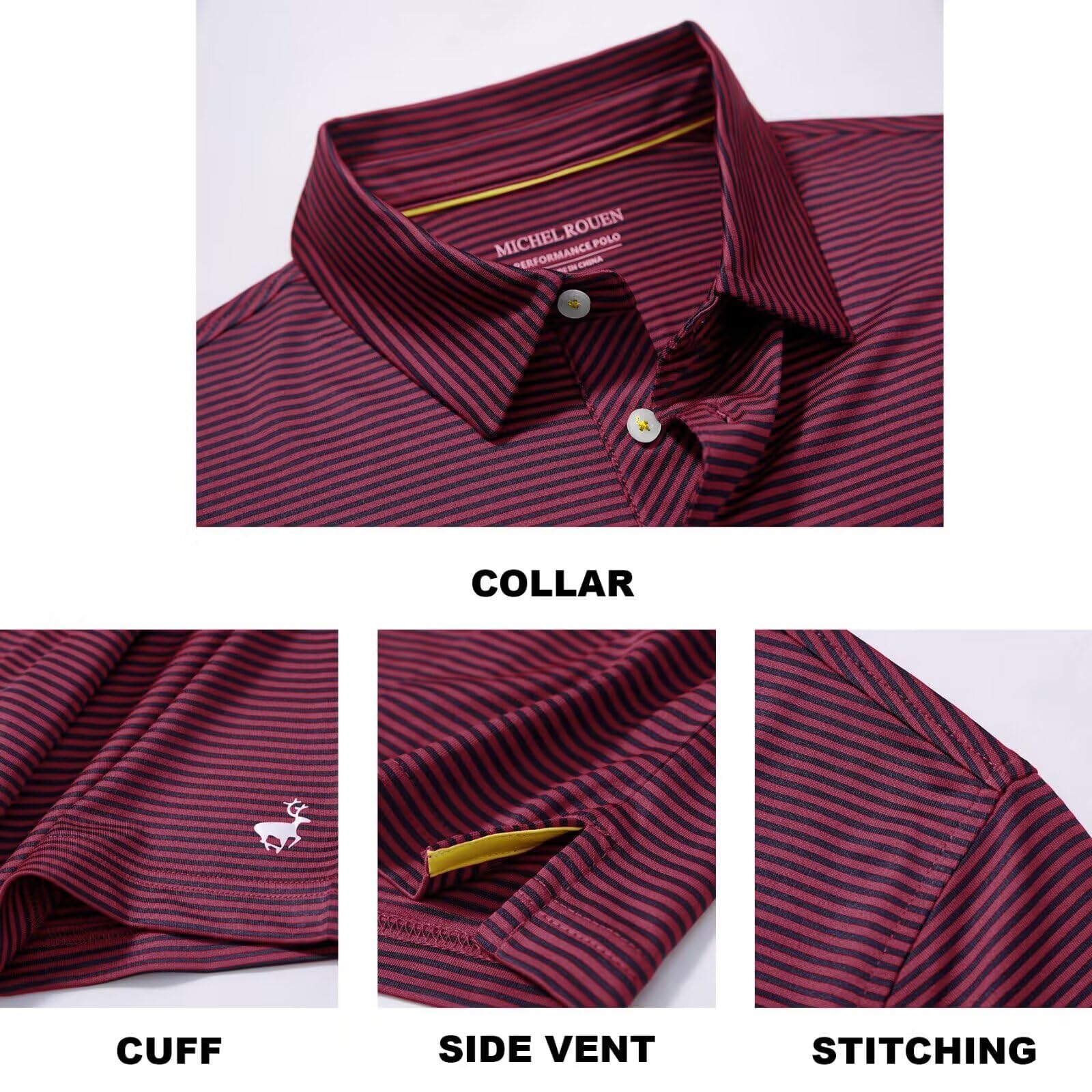 Camisa de golf para hombre, absorbe la humedad, ajuste seco, rendimiento deportivo, manga corta, a rayas, polo de golf para hombre