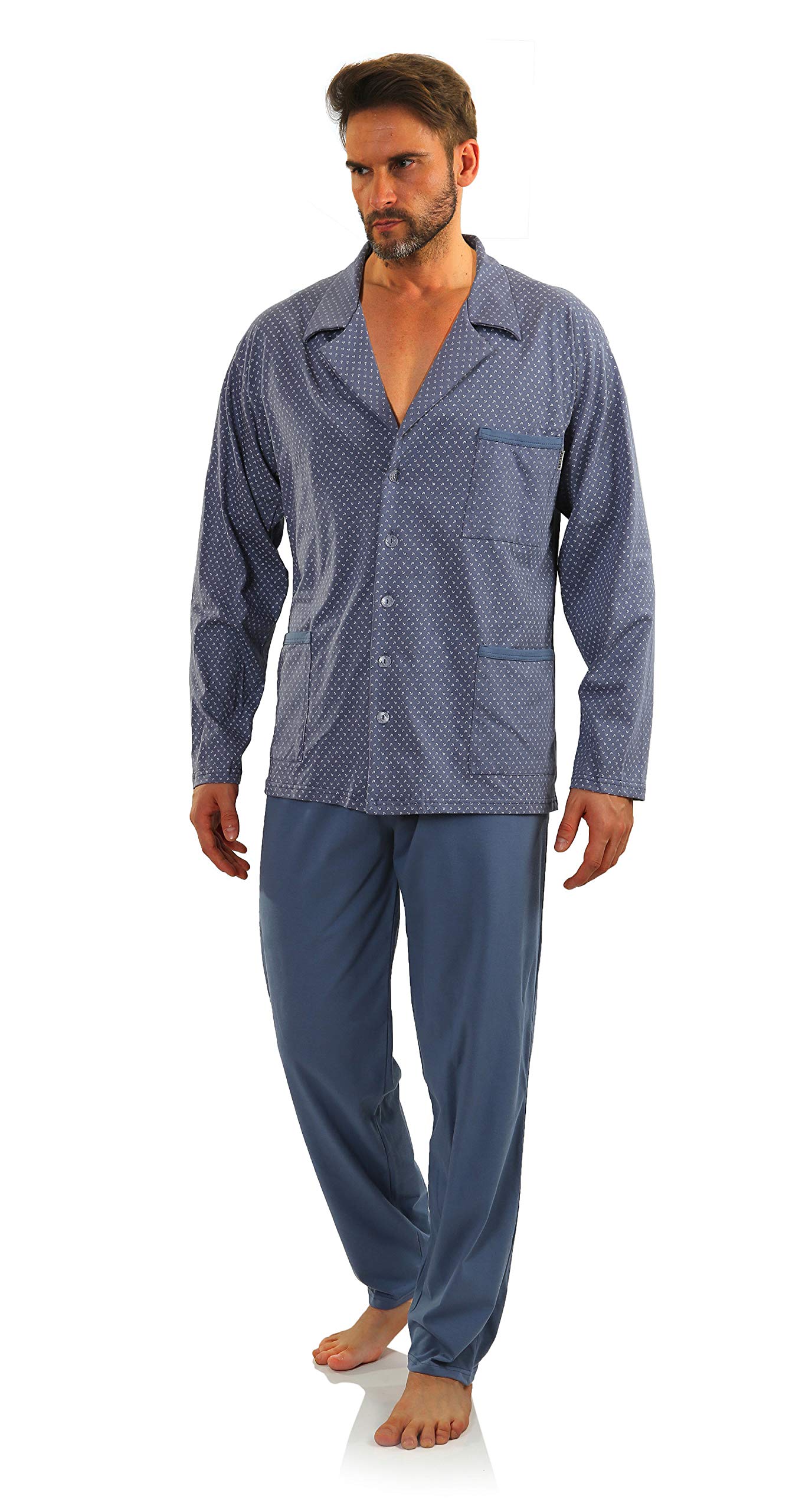 Sesto Senso Pijama Hombre Botones Algodon Abotonado Clasico Invierno 2 Piezas Set Ropa De Dormir Conjunto Set Camisa Manga Larga Pantalones Largos