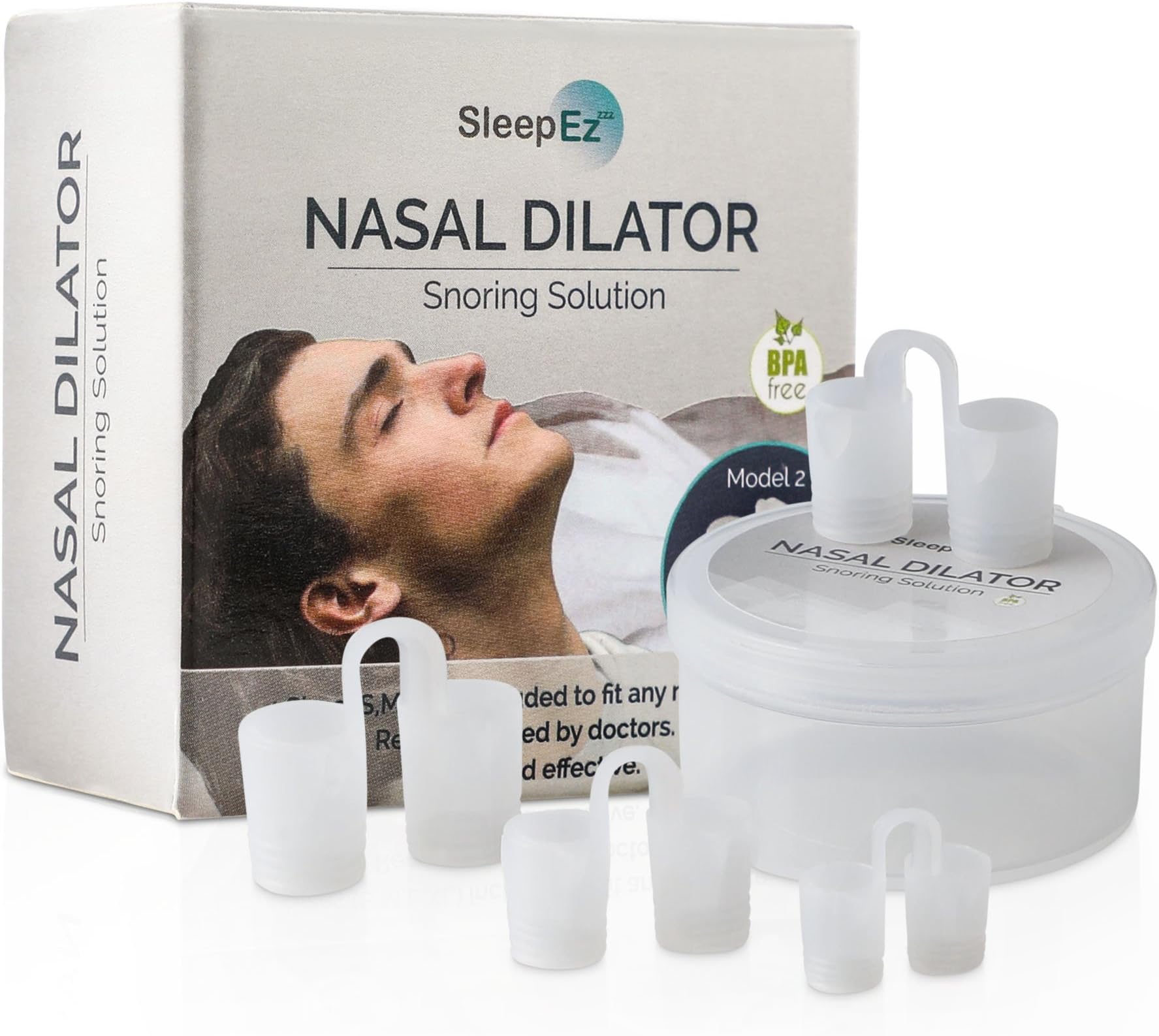 SleepEZzzz® - Snoring Stop Solution - New 2018 Upgraded Design Snore Stopper - Snoring DeviceThat Works - Instant Snore Relief - Perfect for Home Or Travel - 4 Pairs - 4 Sizes