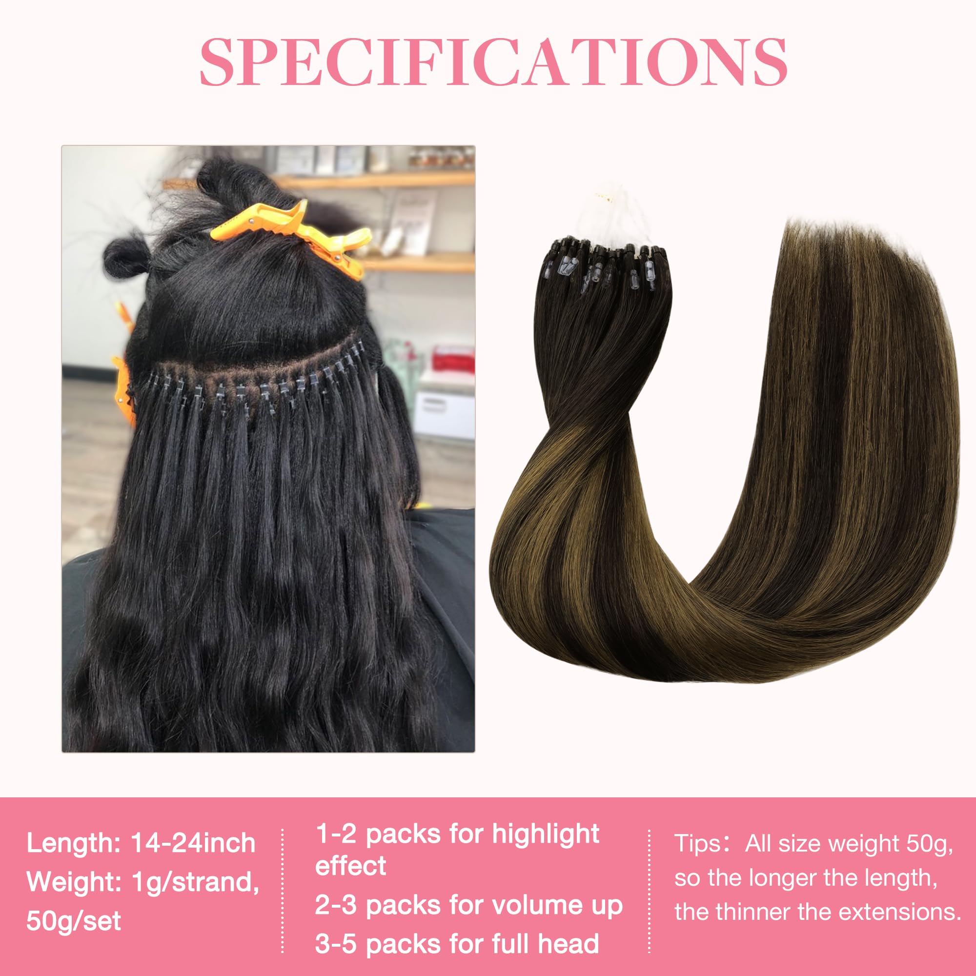 GOO GOO Micro Loop Hair Extensions Real Human Hair - Image 3