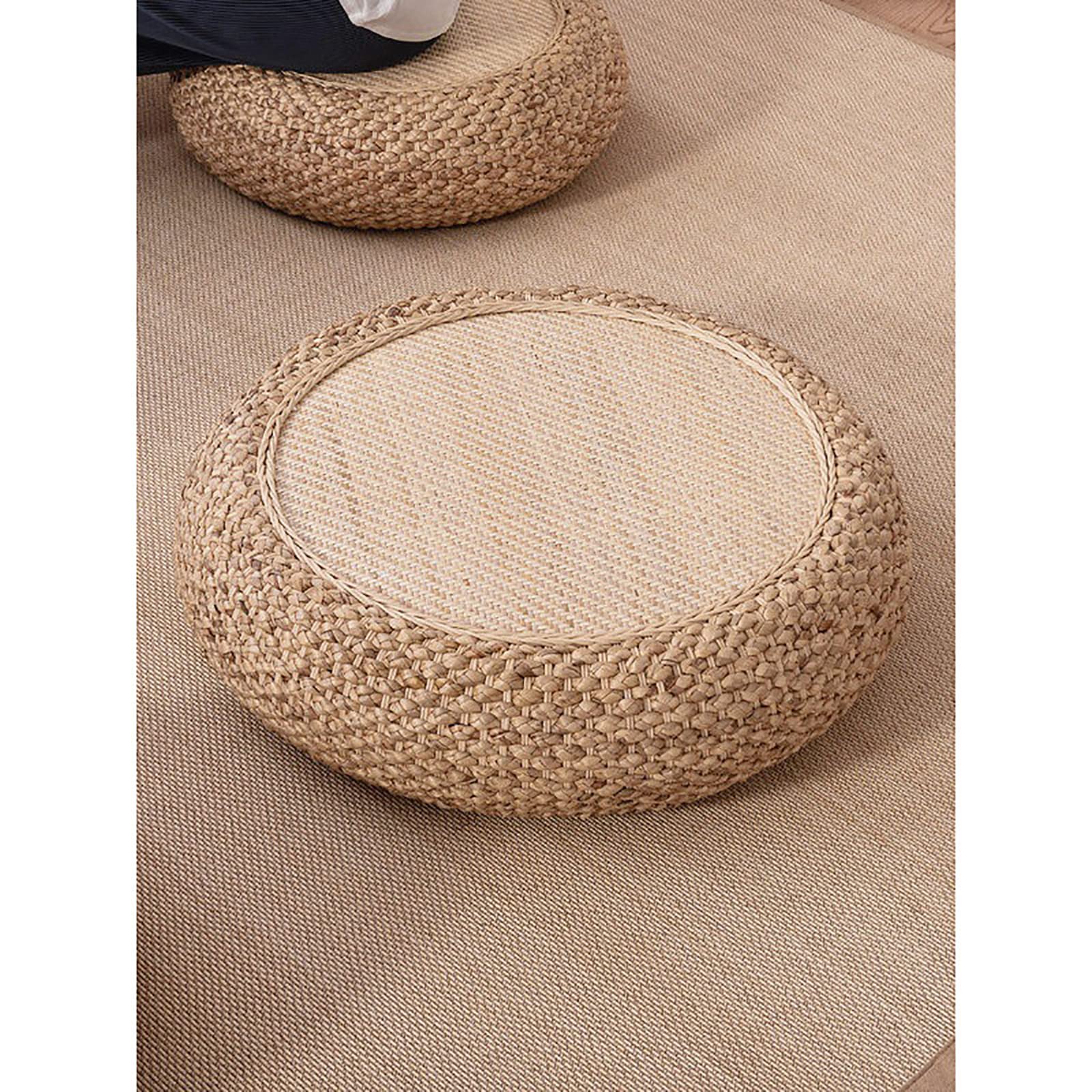 YSYJ Japonés Natural Cojín Sentado,Tejido Alfombrilla de Paja Cojín Tatami para Piso Salón Ventana de La Bahía,Redondo Cojín Asiento-Color primario Diameter:40cm(16inch)