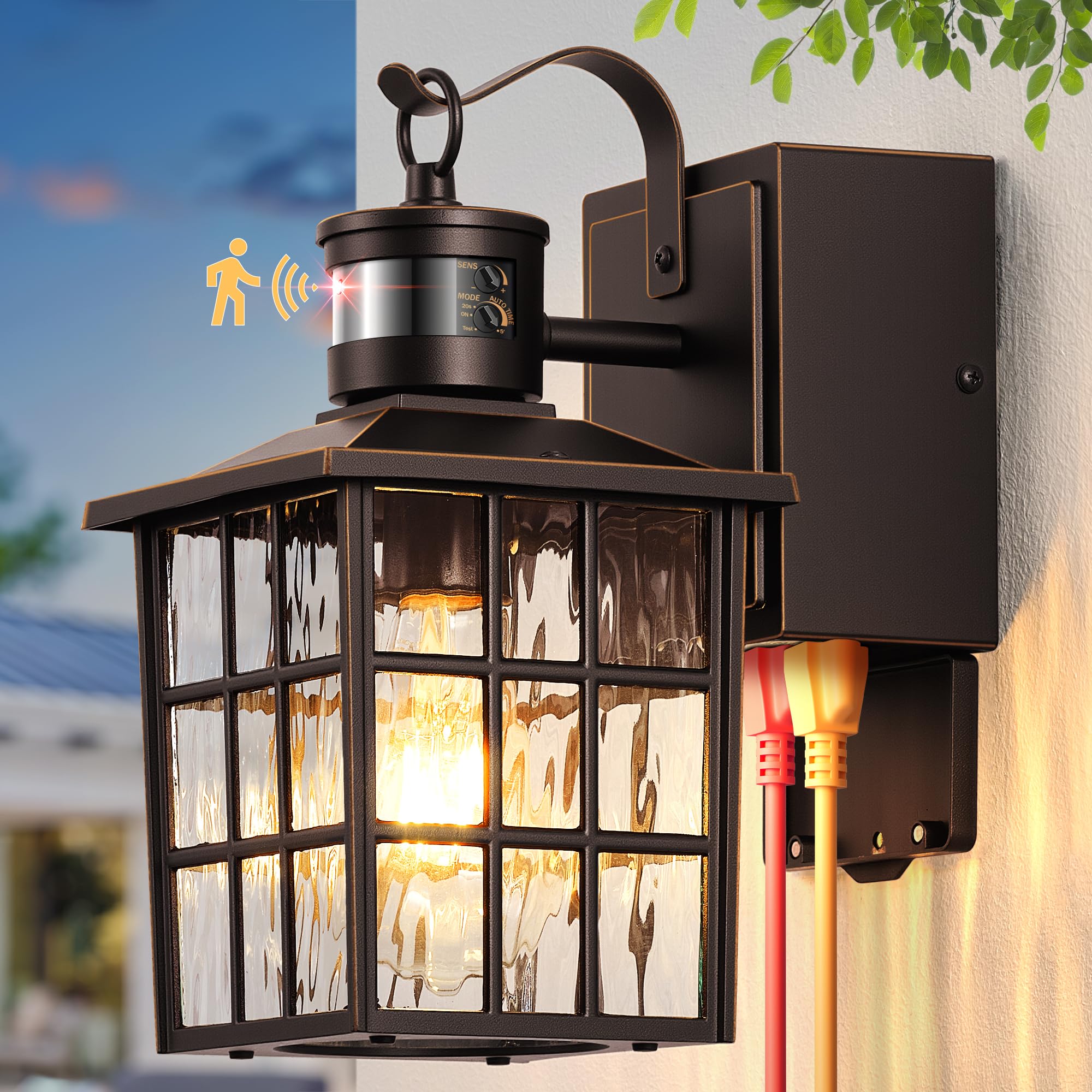 Gleamz Motion Sensor Exterior Garage Lighting Fixtures with GFCI Outlet