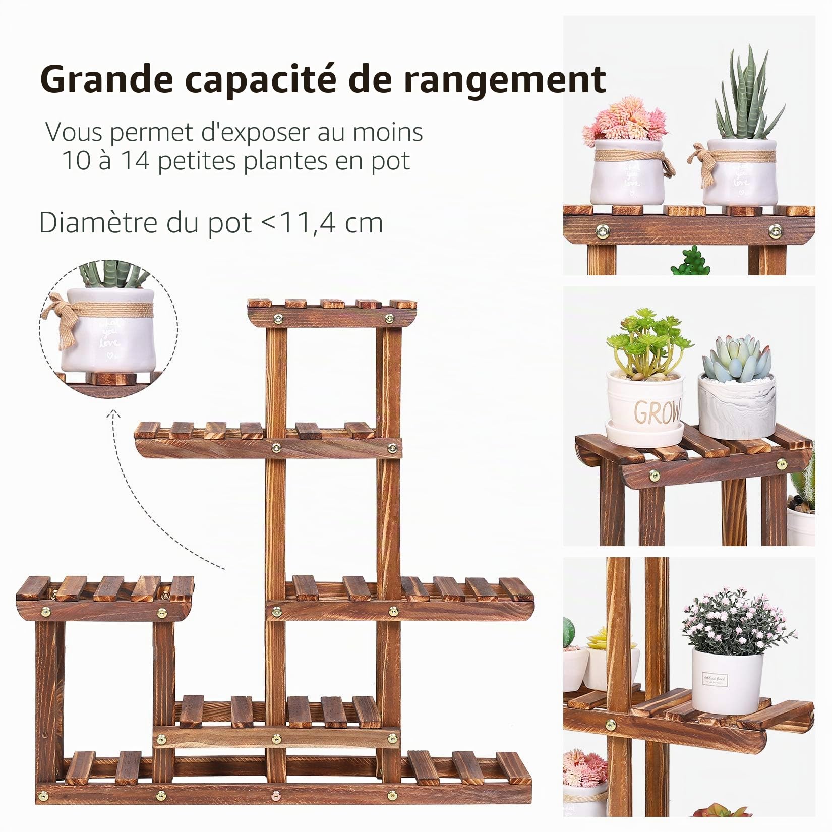 unho Petite Étagère Plante Balcon, Porte Plante En Bois Massif, Support Pour Plantes Succulentes à 5 Niveaux, Convient Pour Chambre Balcon Terrasse Véranda - 60x61.5x11.5cm, Charge Max 15kg