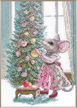 Aine - Merry Mouse A1026, Christmas Cross Stitch Kits 6" x814, Festive Cross Stitch Kits for Beginners & Advanced, Crossstitching Kit Adult, Animals Embroidery Counted Stitching Kit