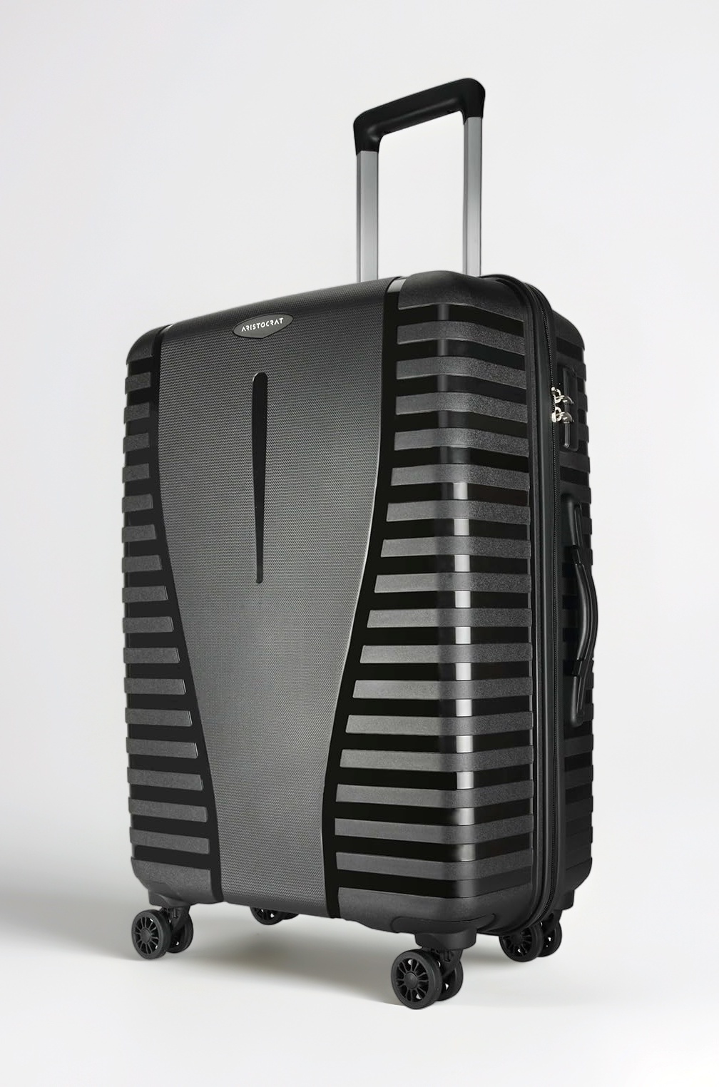 Aristocrat Large Airpro 76 Cms Check-in Polypropylene Hardsided 8 Spinner Wheels Luggage/Suitcase/Trolley Bag- Black, 53 Cm