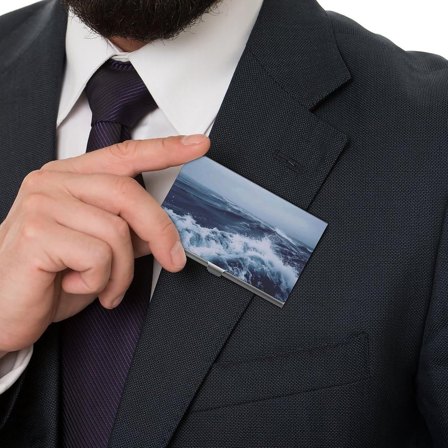 Deep Sea Blue Style Business Card Case for Women Or Men Snaps Closed Portable Name Holder Credit Card Holder for Business Meeting Use