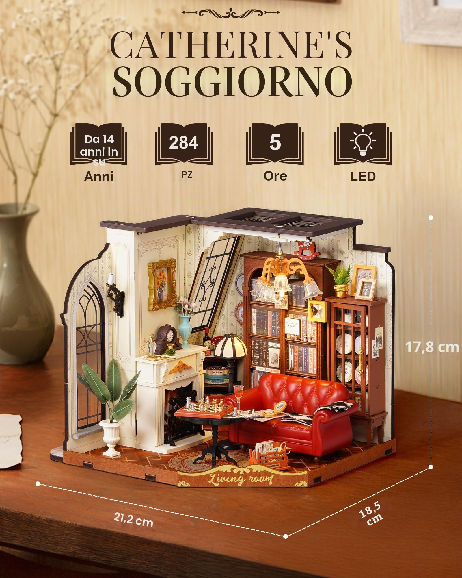 Rolife Casa delle Bambole in Miniatura Salotto di Catherine Kit Modello in Legno da Costruire per Adulti Regalo di Compleanno per Ragazze