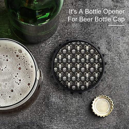 Miniatura 2 de Magnetic Beer Bottle Opener - Vintage Black Gold Goat Skull Print Portable One Handed Small Magnetic Bottle Opener for Fridge with Bartender and