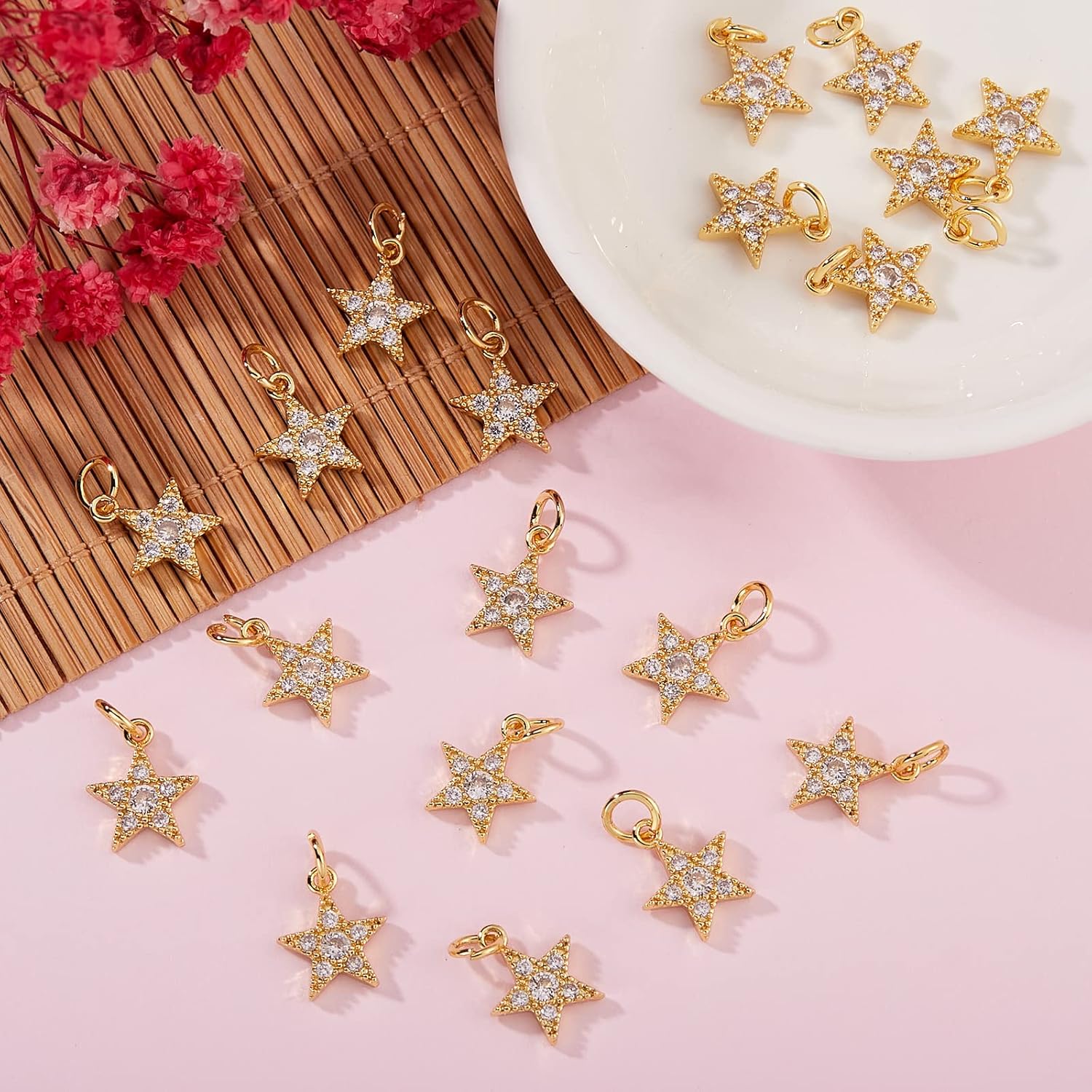 20 Pcs Star Cubic Zirconia Charms Pendants Clear Brass Star Charm Brass CZ Charm with Jump Ring for Jewelry Necklace Bracelet Earring Making - Image 4