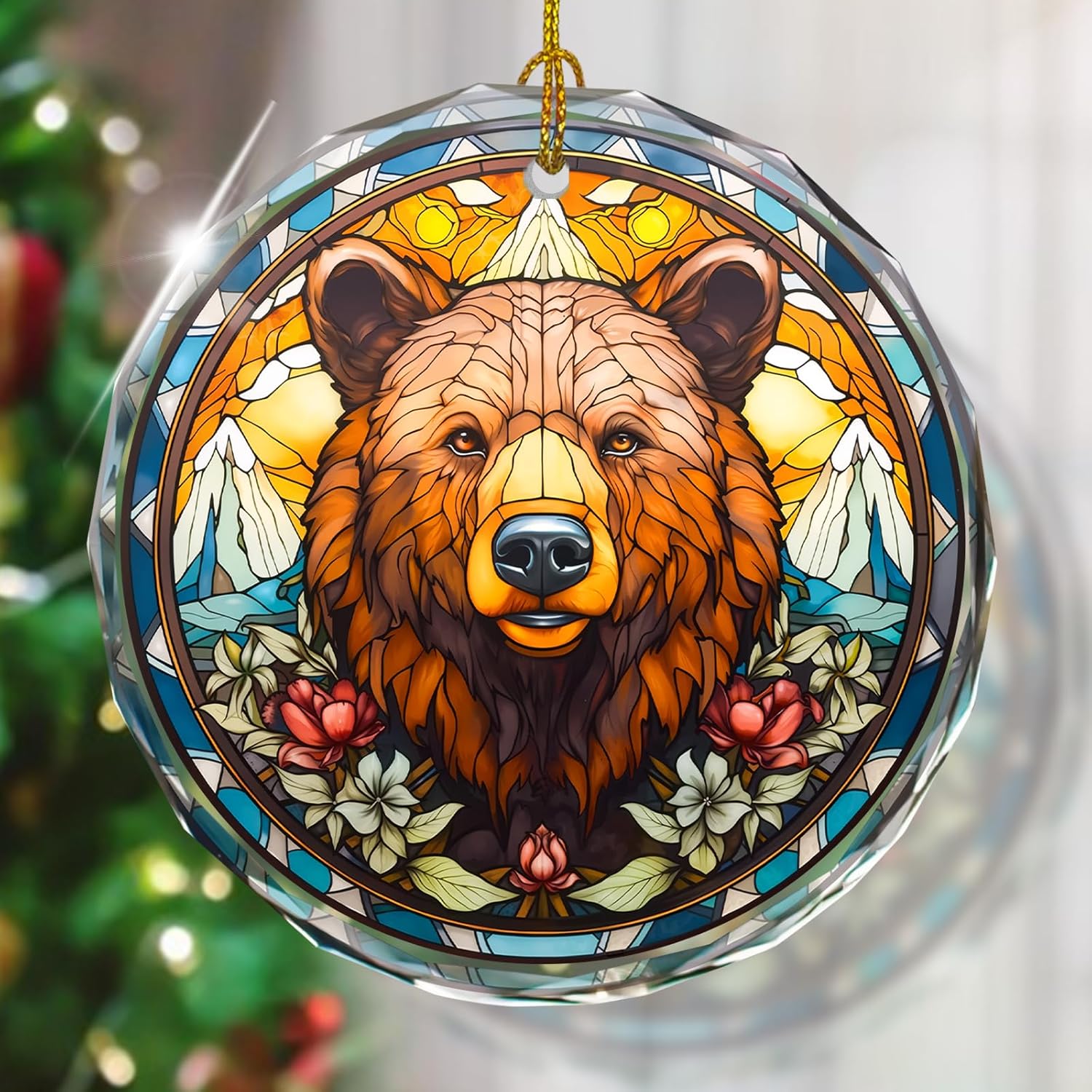 Brown Bear Stained Glass Ornament - Christmas Tree Decoration, Gift Exchange Present Idea