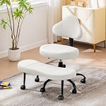 AtHope Criss Cross Legged Office Chair, Adjustable Height Meditation Yoga Kneeling Desk Chair for ADHD, Ergonomic Seat with Wider Footrest and Wheels (White)