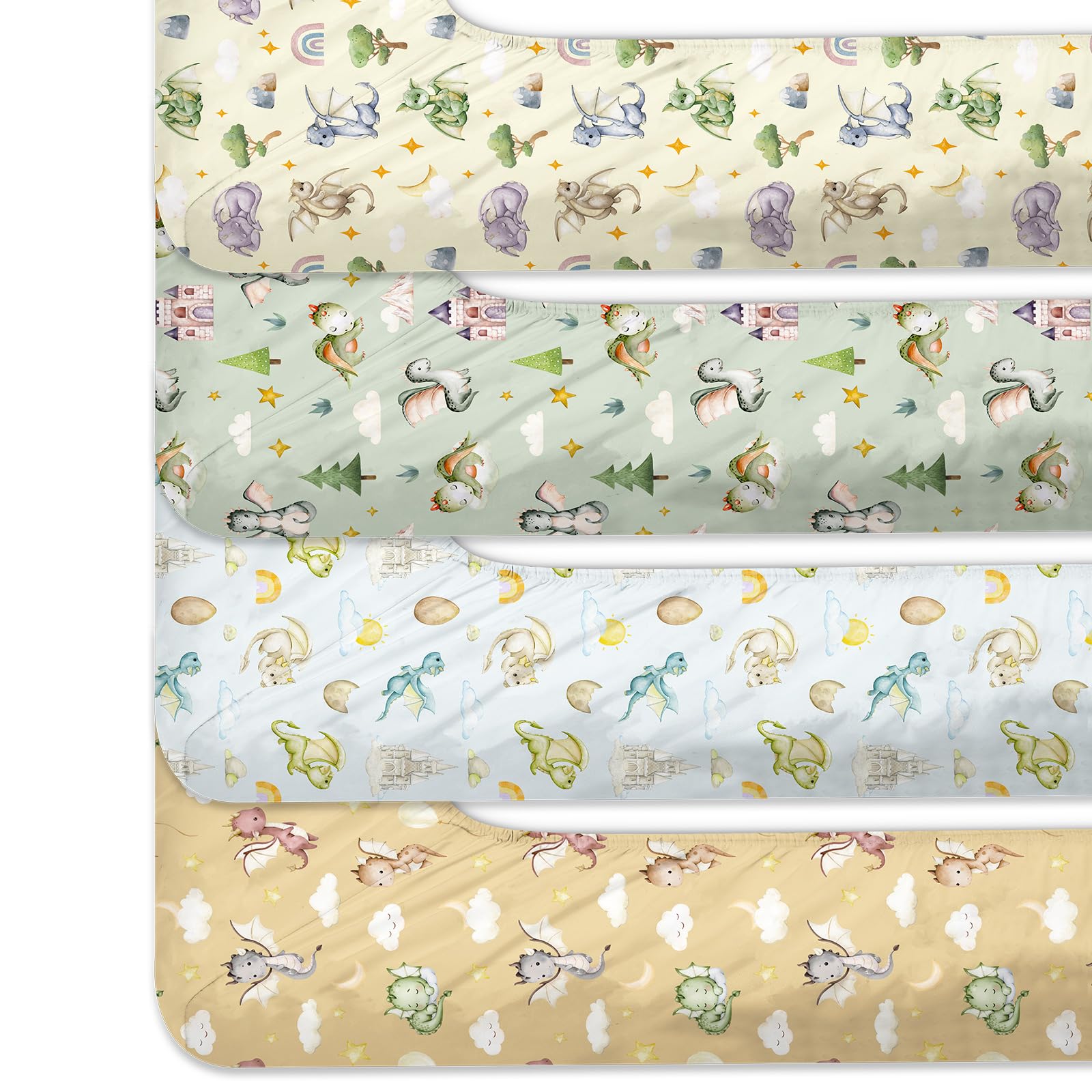 VitalCozy Juego de sábanas de 4 piezas para cuna de dragón en acuarela, ropa de cama para recién nacido, sábanas para bebé para niñas y niños, regalos para bebés estándar de cuna y colchones de niños