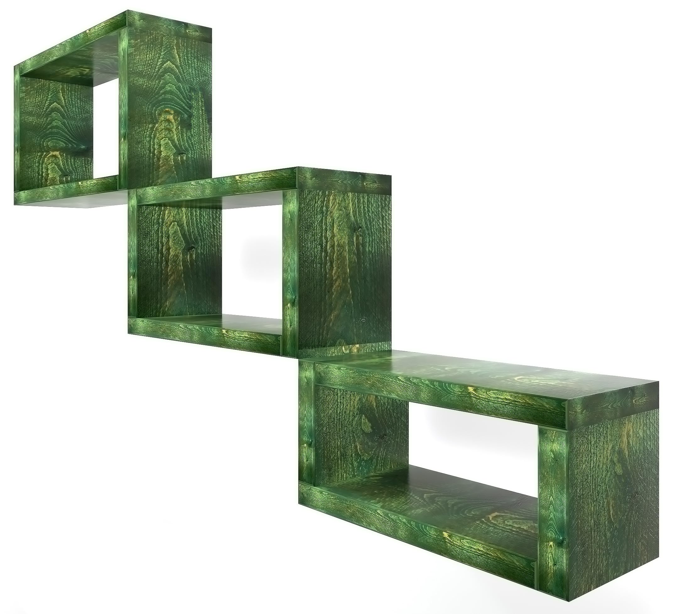 Kit di Mensole Sospese a Cubo in Legno Massello, Ripiani Artigianali, 7 Colori, 3 Dimensioni, Arredamento Bagno, Cucina, Camera da Letto, Ufficio, Made in Italy (Green)