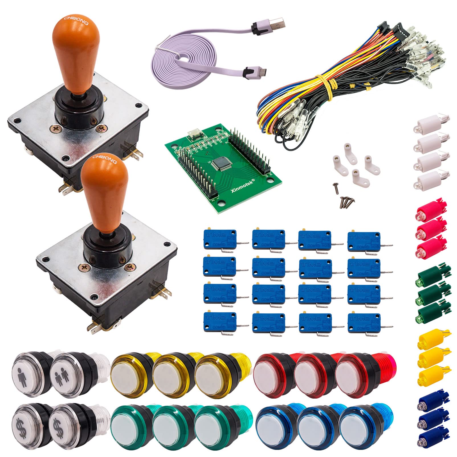 Kit Joystick e Pulsanti Arcade 2 Giocatori Luminosi Pulsanti Cuori Bianchi Joystick Coreani Carta XinMoTek Videogiochi Retro Gaming