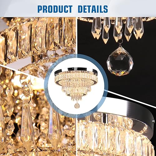 Miniatura 5 de Finktonglan Candelabro de cristal de 16 pulgadas, 2 anillos, lámpara de techo de cristal moderna, lámpara LED para comedor, dormitorio, sala de