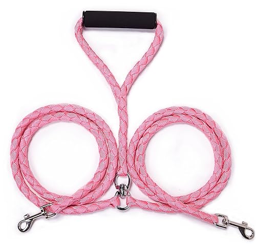 EXPAWLORER Double Dog Leash No-Tangle Dual Leash for Two Dogs Pink