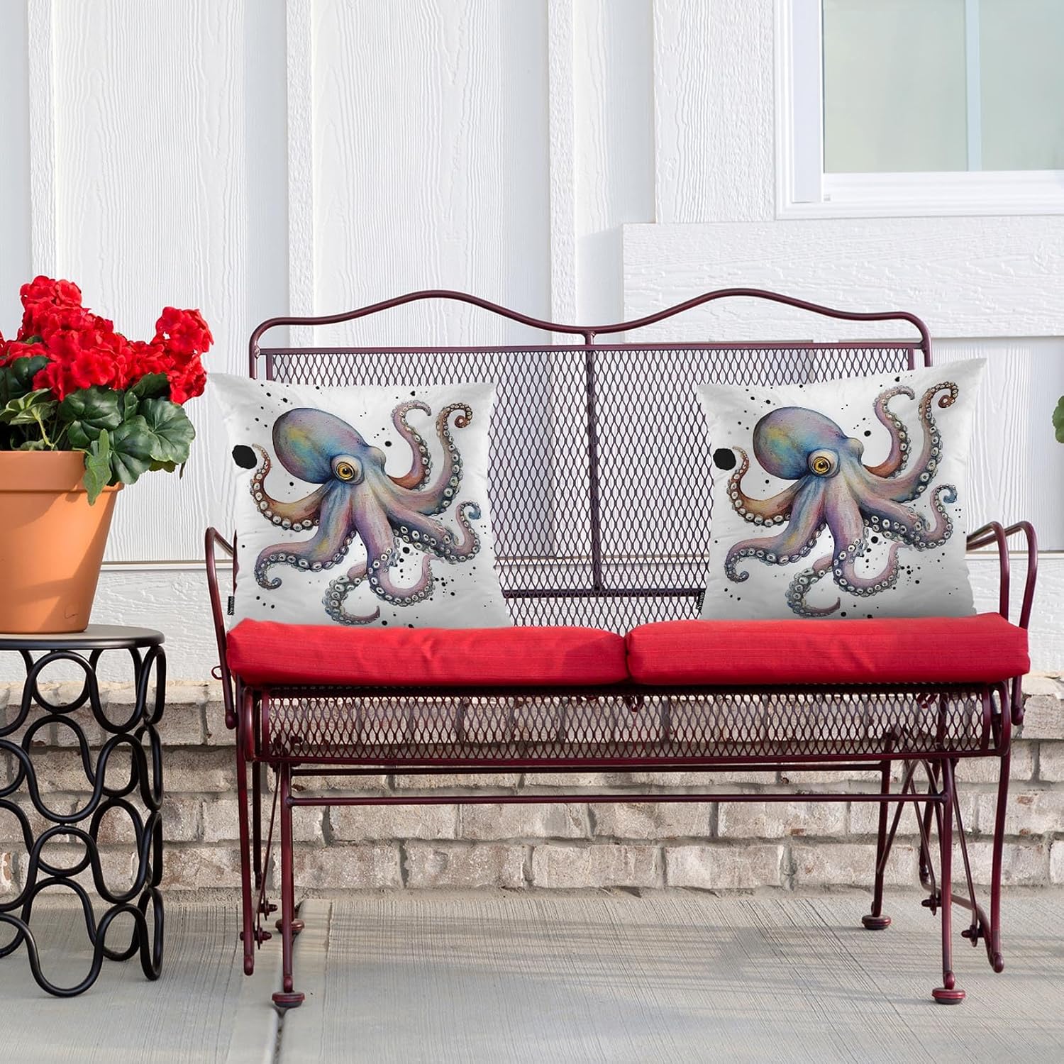 Swono Octopus Bed Pillow Covers, Watercolor Ocean Sea Octopus Decorative Throw Pillow Cover Cushion Case for Sofa Bed Living Room Farmhouse Decorations, 18"X18" 2 Pieces Pillowcases image 4