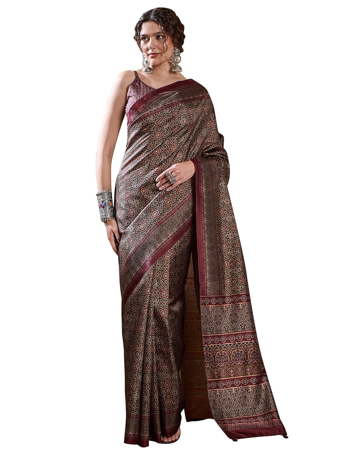 AKHILAM Women’s Silk Blend Bagh Printed Saree With Unstitched Blouse (HEMALI101_HS_Parent) AKHILAM Women’s Silk Blend Bagh Printed Saree With Unstitched Blouse (HEMALI101_HS_Parent)