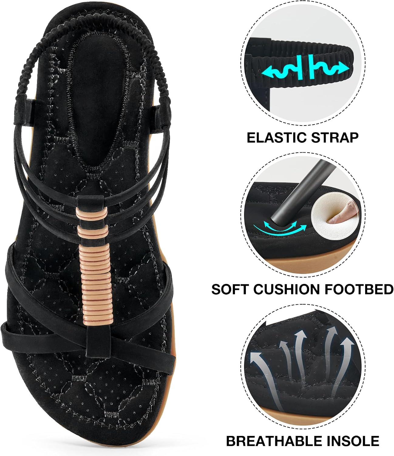 Alicegana Comfortable Gladiator Sandals for Women: Casual Walking Strappy Sandals with Cushion Footbed - Summer Dressy Flat Sandals image 4