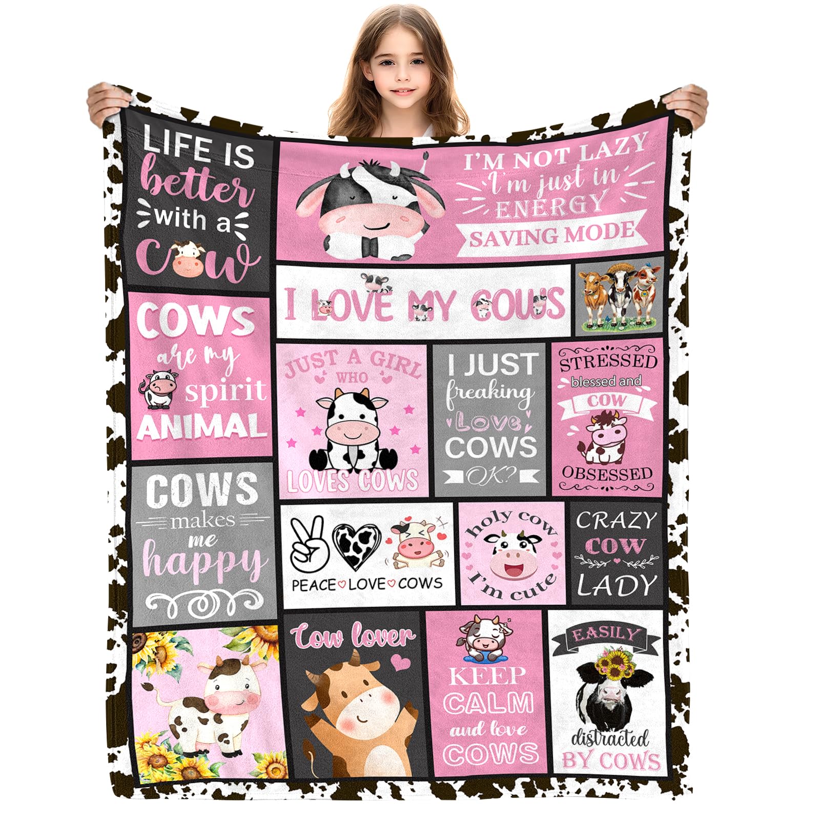 Yasrlvun Cow Gifts for Women Men 50x60 Inch Cow Throw Blanket for Cows Lovers Christmas Thanksgiving Cows Presents