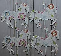 Vista 3 de 12 Carousel HORSES lime, turquoise, orange glittered chipboard die cuts 4" x 3 3/8