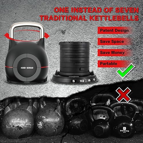 Miniatura 5 de HXD-ERGO Adjustable Kettlebell Weight Set-Quickly Adjusts Weights, Comfortable Grip, Ergonomic Kettlebell Sets For Home Gym