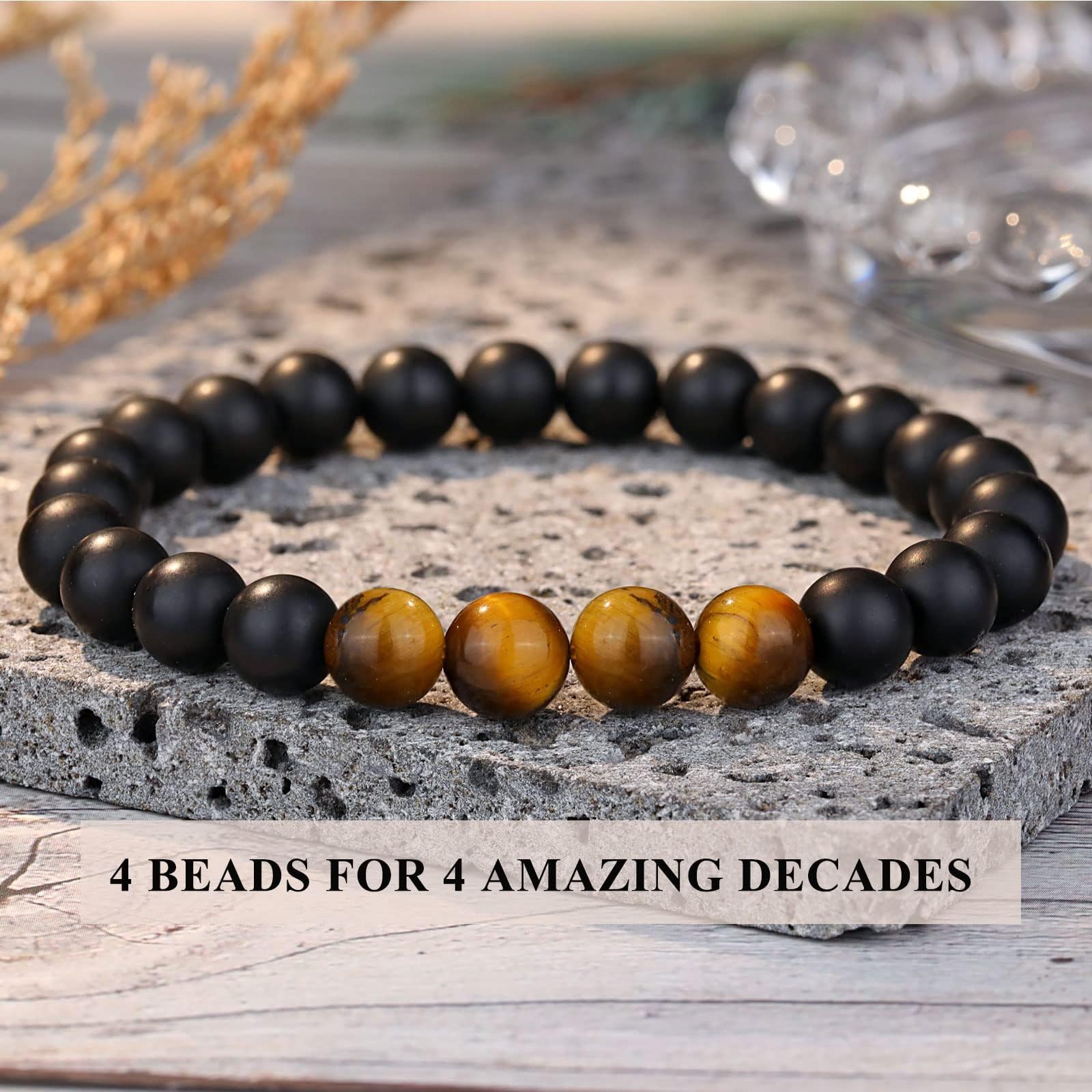 YELUWA 21°30°40°50°60°Regali di Compleanno per Lui Bracciale di Pietre Naturali per Padre Figlio Nonno Fratello Fidanzato Marito Anniversario San Valentino Festa del Papà Regalo di Laurea