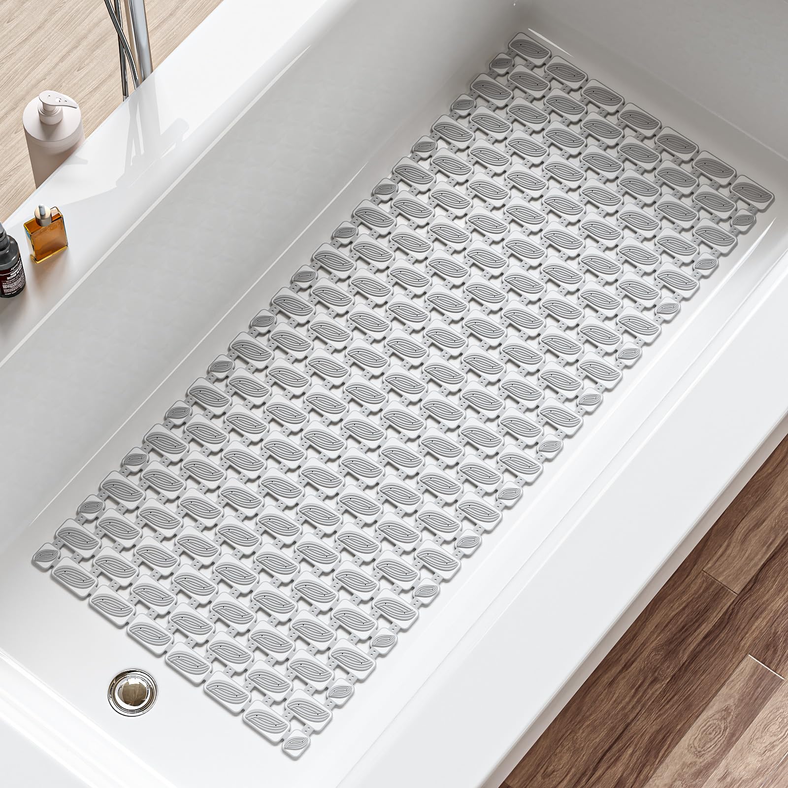 XIYUNTE Shower Mat Bathtub Mat Non Slip, 36''x16'' Soft and Comfortable Anti Slip Shower Mat, Eco-Friendly TPE+PP Shower Non Slip Mat with Powerful