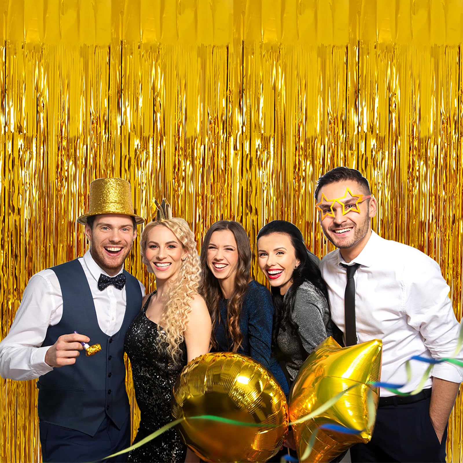 2 Pack Gold Tinsel Backdrop, 3.28ft X 6.56ft Foil Fringe Curtain, Fringe Backdrop for Party Decorations, Birthday, Christmas, New Years Eve, Photo Booth, Bachelorette, Door Streamers