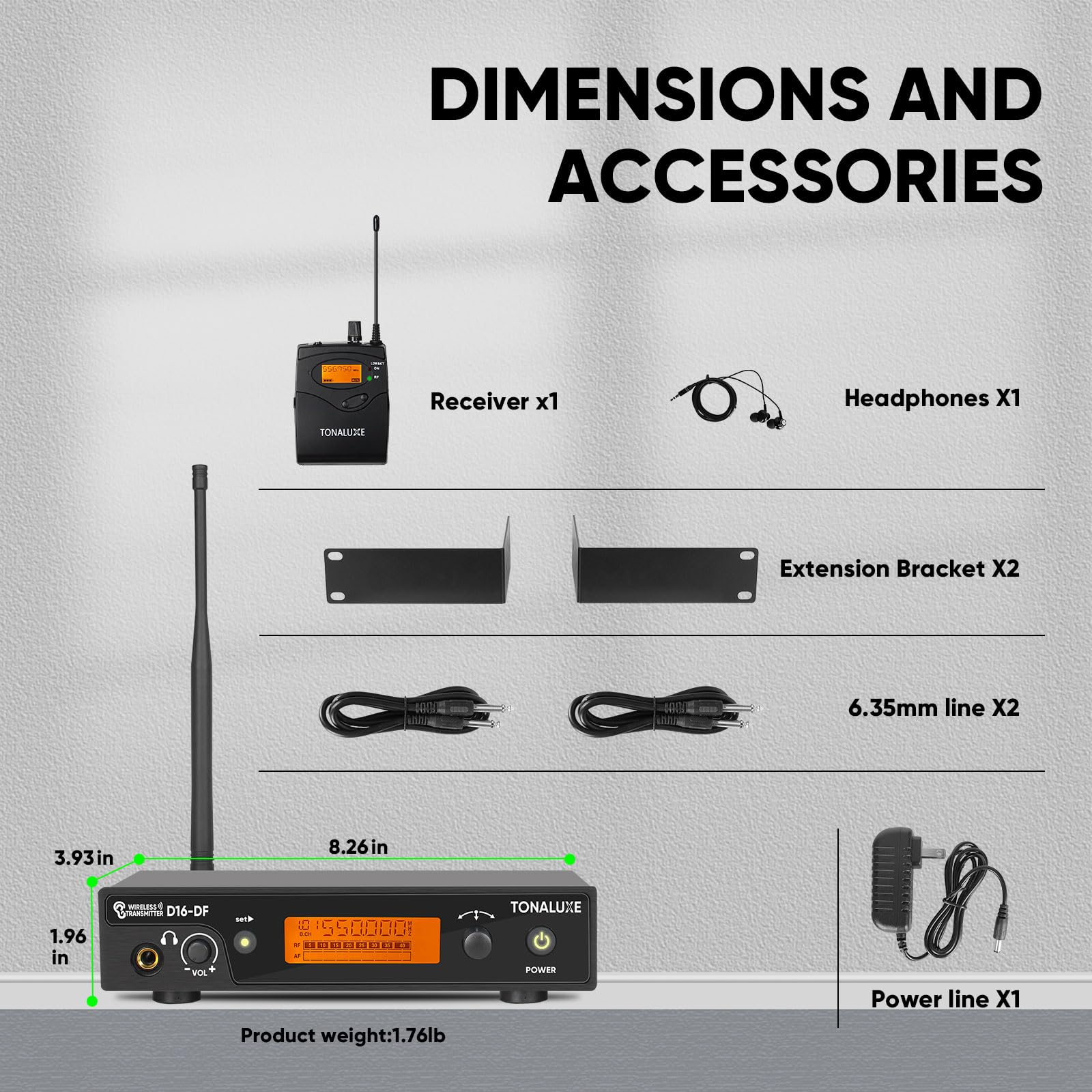 Kabelloses In-Ear-Monitorsystem, Stereo-Mono-IEM-System mit Metall-Rackmount-Sender, 4 Stück UHF-Bodypack-Empfänger mit Kopfhörern, 100 einstellbare Frequenzen, 80 m Reichweite für