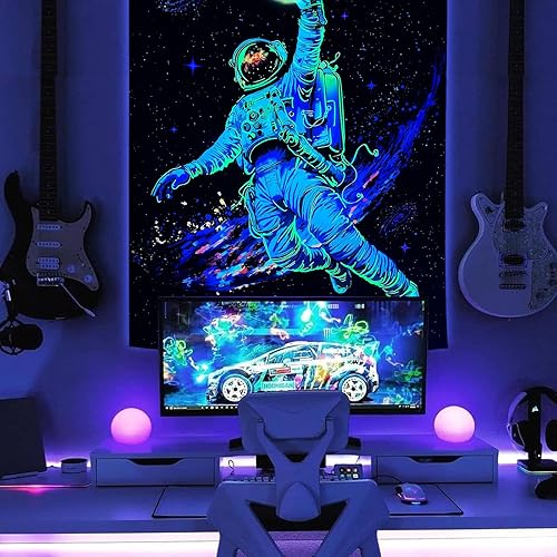Miniatura 6 de Lifeella Tapiz de astronauta con luz negra, tapices reactivos para el espacio exterior para hombres, chicos, adolescentes, niños, que brillan en la