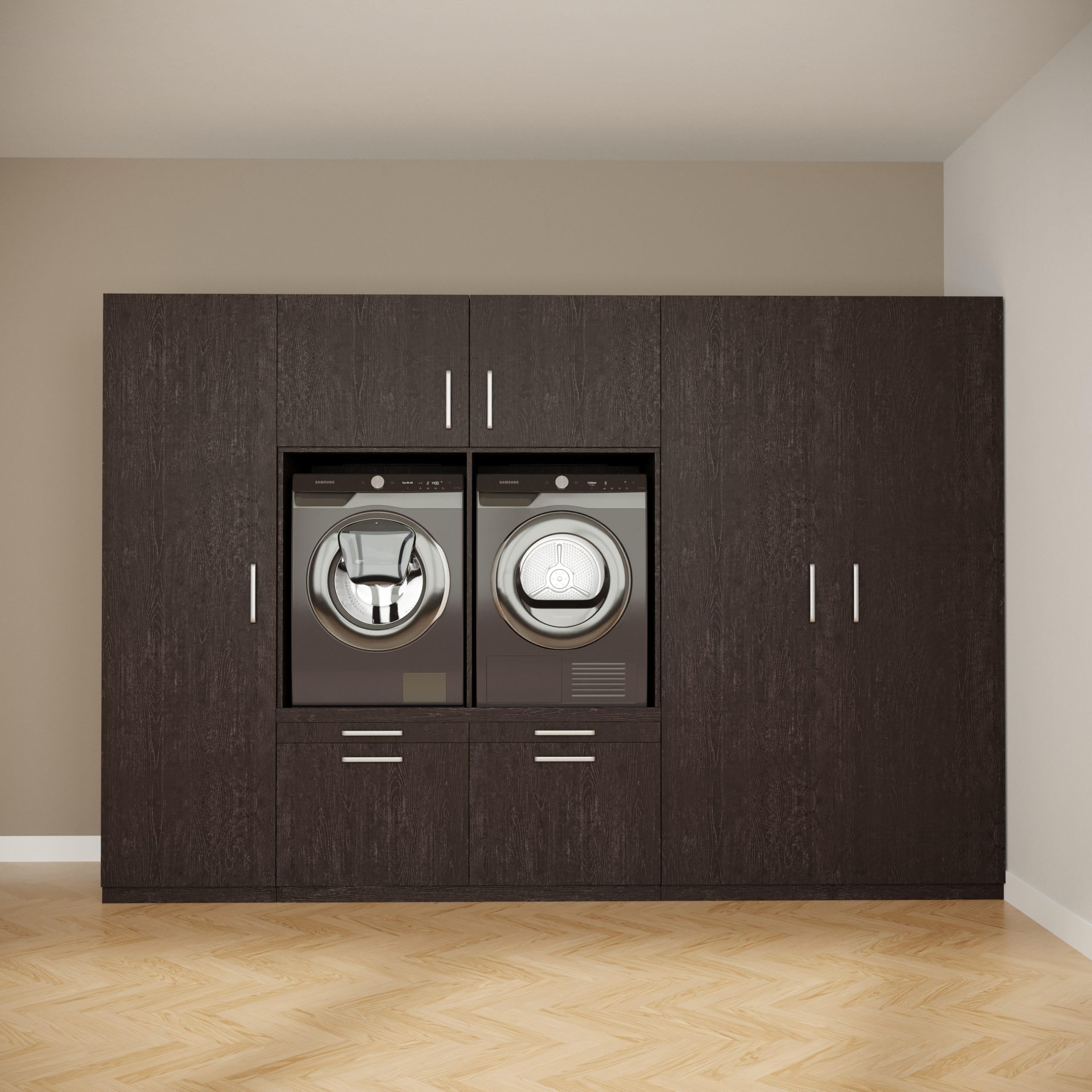 Lavadora Gabinete Johannesburgo - Lavadora elevadora - Conversión a máquina - 700(D)*3130(B)*2110(H) mm - Negro - Diseño elegante, que ahorra espacio y ergonómico - Fácil de colocar