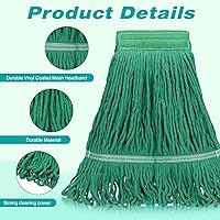 Vista 3 de Roshtia Paquete de 16 cabezales de repuesto para trapeador de alta resistencia, cabezal de trapeador comercial de repuesto con extremo bucle, cuerda